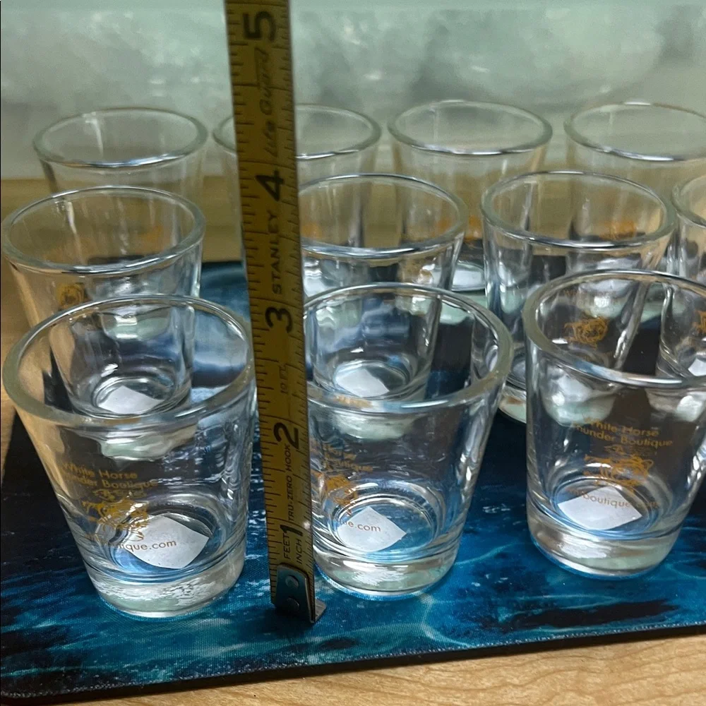 #0954*Set of 12 Clear Shot Glasses Thee Golden Tiger Art by Julie Lee Nersinger